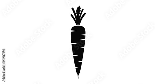 Simple black silhouette of a carrot with green leafy tops