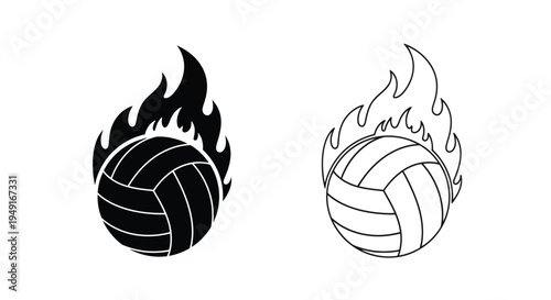 Volleyball engulfed in flames a dual tone graphic illustration