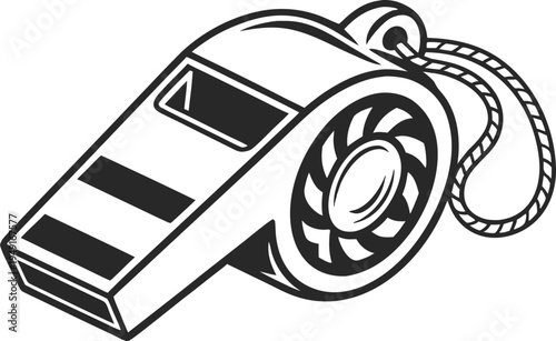 Retro Sports Whistle Vintage Engraved Icon, Classic Referee Whistle Line Art Illustration
