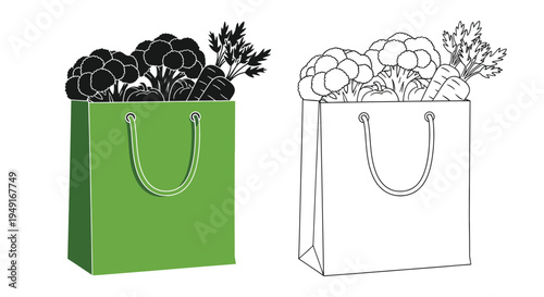 Two shopping bags filled with fresh vegetables cauliflower carrots and greens