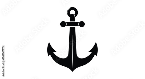 Simple black silhouette of a classic maritime anchor on white background