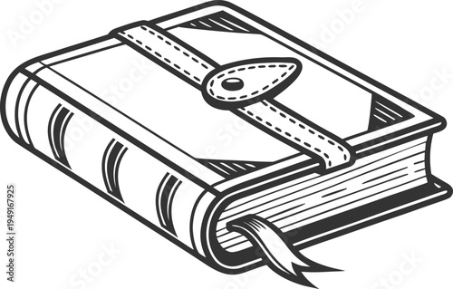 Vintage Pocket Diary Closed Book Engraving Illustration, Classic Notebook Line Art