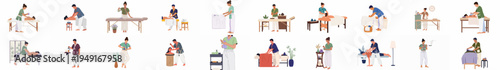 Collection of diverse spa treatments and wellness procedures with professional therapists and customers, isolated on a white background.