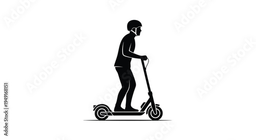 Silhouette of a person riding an electric scooter in profile view
