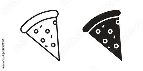 Pizza slice icon with editable stroke and solid design vectors