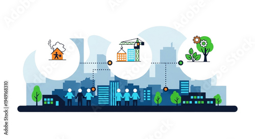 Integrated urban resilience framework illustration for community disaster preparedness rapid recovery and sustainable city services