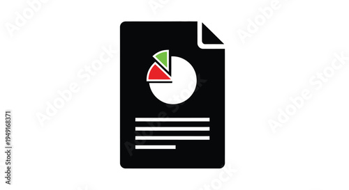 Black document icon featuring a pie chart with segmented data visualization