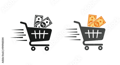 Shopping cart with money a visual representation of online purchases