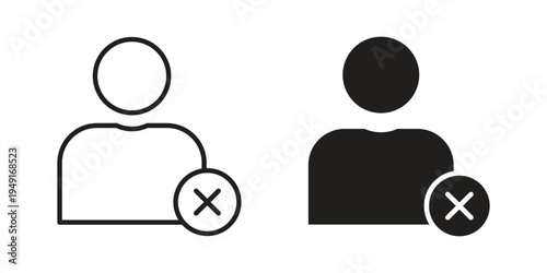 Remove user icon with editable stroke and solid design vectors