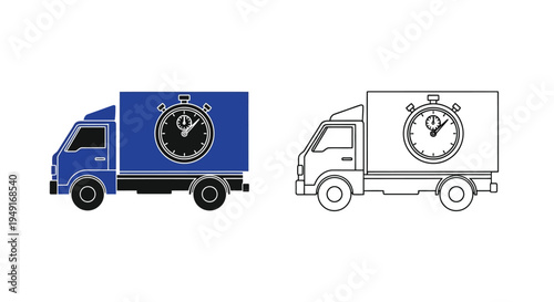 Delivery truck icons depicting time and speed colored and outlined