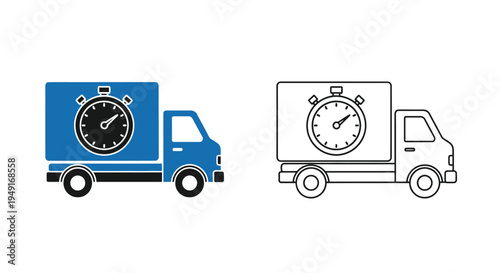 Delivery truck icons with a clock representing time sensitive shipping