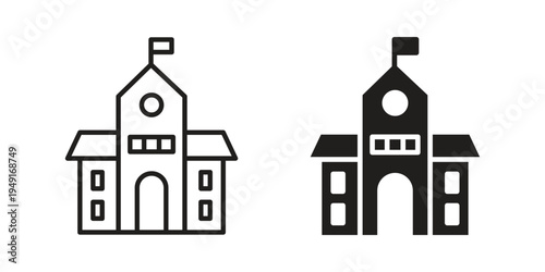 school icon with editable stroke and solid design vectors