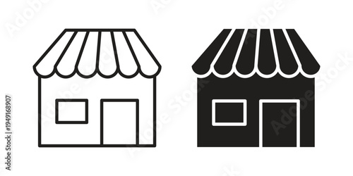 Shop icon with editable stroke and solid design vectors