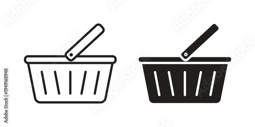 Shopping basket icon with editable stroke and solid design vectors