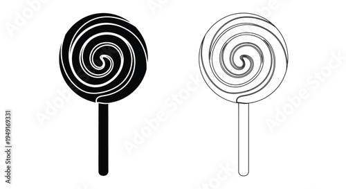 Two spiral lollipops one solid black and one outline on a white background