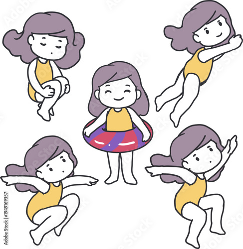 Summer Expressions Floating and Swimming Girl Art. Perfect for summer-themed illustrations, social media posts, or swim safety content,conveys the carefree spirit of sunny days and fun in the water