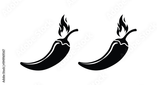 Two black silhouette chili peppers with stylized flame designs