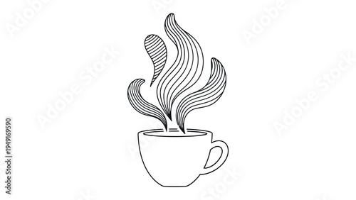 Steaming Coffee Cup Graphic: A minimalist, line art illustration of a coffee cup with stylized steam rising, suggesting warmth and comfort.
