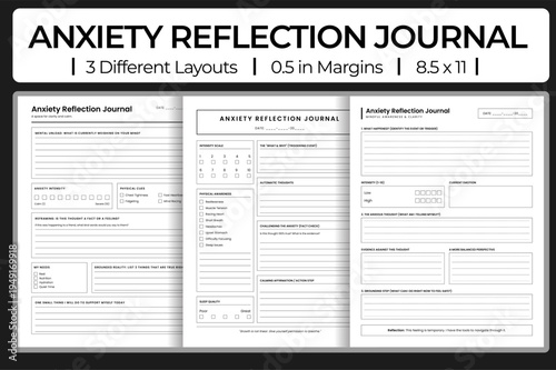Mental health anxiety reflection journal vector set for mindfulness and therapy.