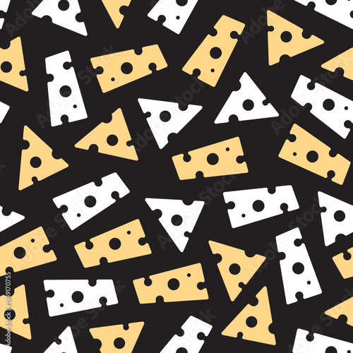 Wobbly Triangle and Square Flat Cheese Pattern. Seamless Dairy Food that perfect for food-themed packaging, restaurant branding, fabric prints, and dairy-related designs.