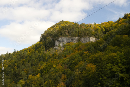 Hiking in the forest autumn time 