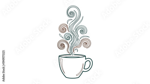 Steaming Coffee Cup: An artistic illustration depicts a coffee cup emitting delicate swirls of steam, symbolizing warmth and the start of a new day.
