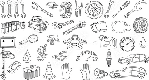 Collection of various tools and objects isolated on transparent background