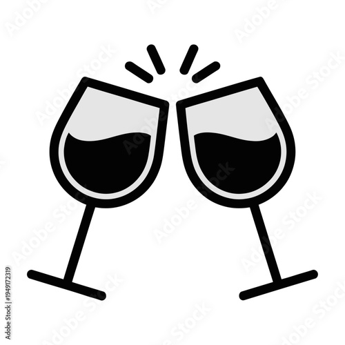 Two wine glasses clinking in a celebratory vector illustration