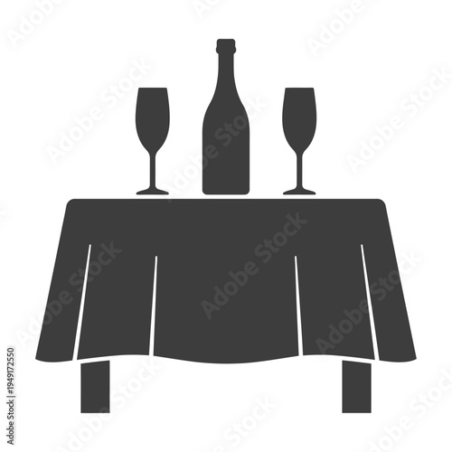 Vector image of a table with two wine glasses and a bottle