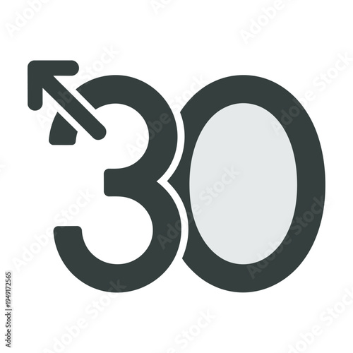 A vector image featuring the number 30 with an upward arrow