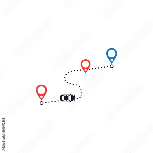 Car journey with multiple stops and navigation pins.