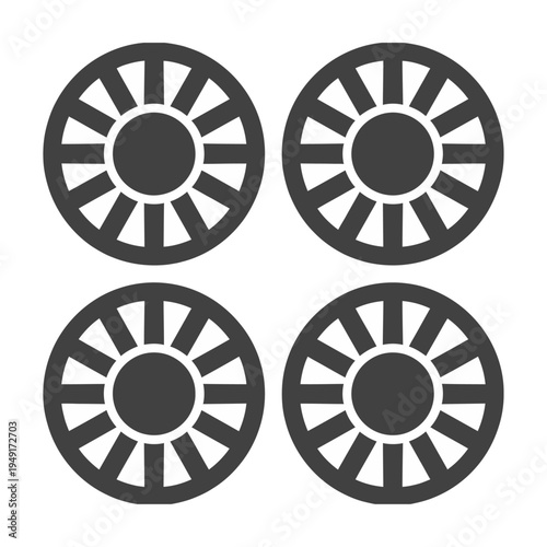 A vector design of four identical tire icons arranged in a grid pattern
