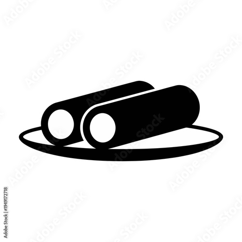 Black and white vector illustration of a plate with two cylindrical rolls