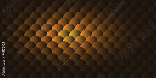 Abstract 3D background with amber torus link pattern and bright center spotlight