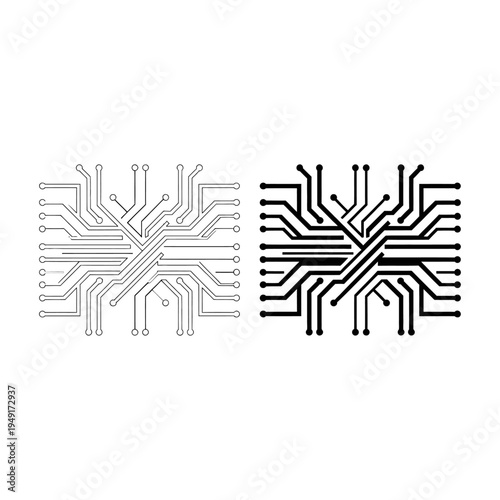 Abstract vector circuit board design in black and white