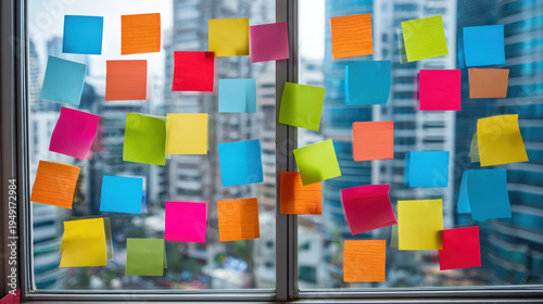 brainstorming session with colorful sticky notes