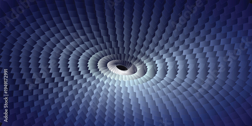 3D abstract background with indigo spiral spike pattern and massive center halo light