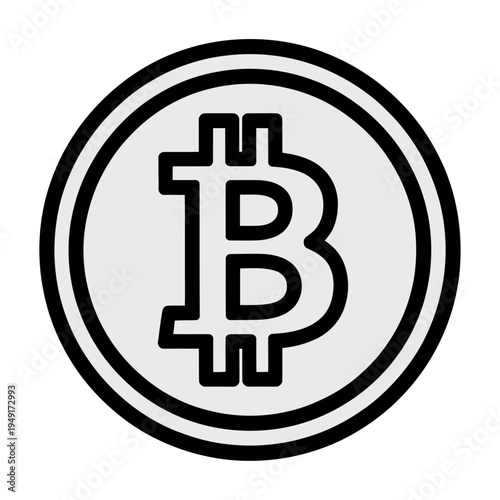 A black and white Bitcoin vector symbol on a circular background