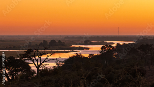 Botswana - Chobe National Park - Kwando River - Aerial Floodplain View at Dusk