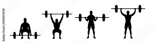 Set of weightlifting, weightlifter silhouette isolated	
