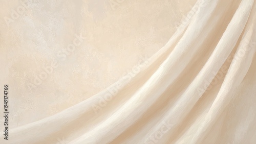 やわらかなベージュ布の流れるドレープ 抽象テクスチャ背景素材