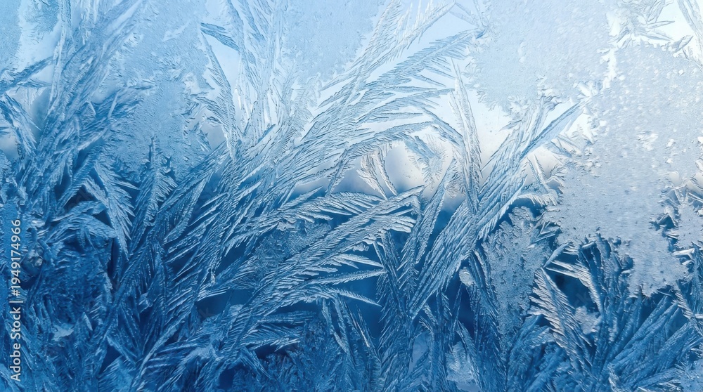 Obraz premium Frost Patterns on Glass Creating Intricate Ice Crystal Designs and Nature's Art in Winter Season