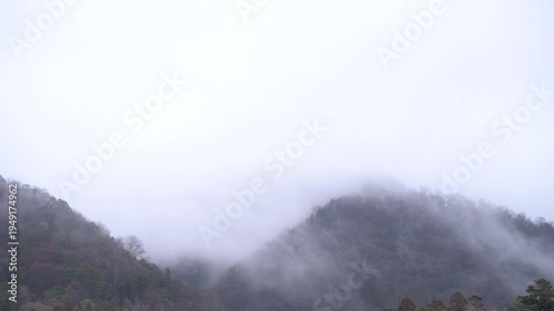 Mist-Shrouded Quiet Hills of in Winter, Kyoto, Japan, Horizontal, Video