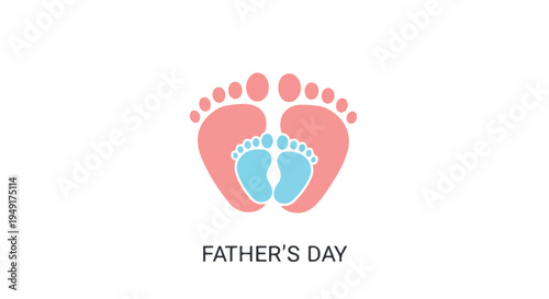 A minimalist graphic illustration of baby feet and fatherly feet forming a heart on Father's Day against a clean white background with pastel colors.