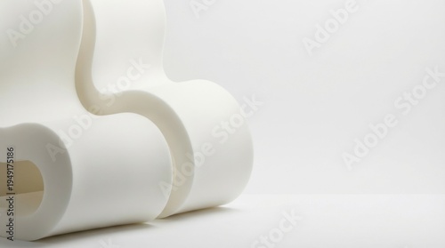 Abstract white sculpture with smooth curves and elegant lines on a minimalistic background
