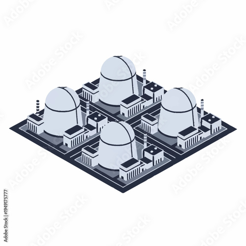 Isometric Nuclear Power Plant Illustration with Four Reactors.