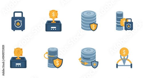 Database Security Icons Set Protection Data.