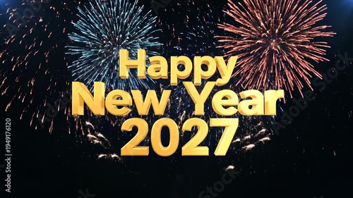 Happy New Year 2027 Celebration Festive Fireworks Display.