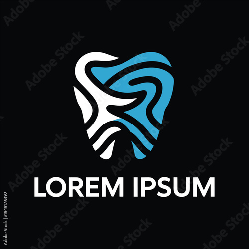 Modern dental logo with abstract tooth design and lorem ipsum text
