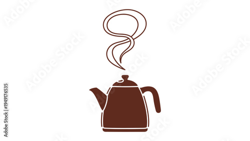 Steaming Kettle Illustration: A minimalist brown kettle, its spout emitting a delicate swirl of steam, invites a sense of warmth and comfort.